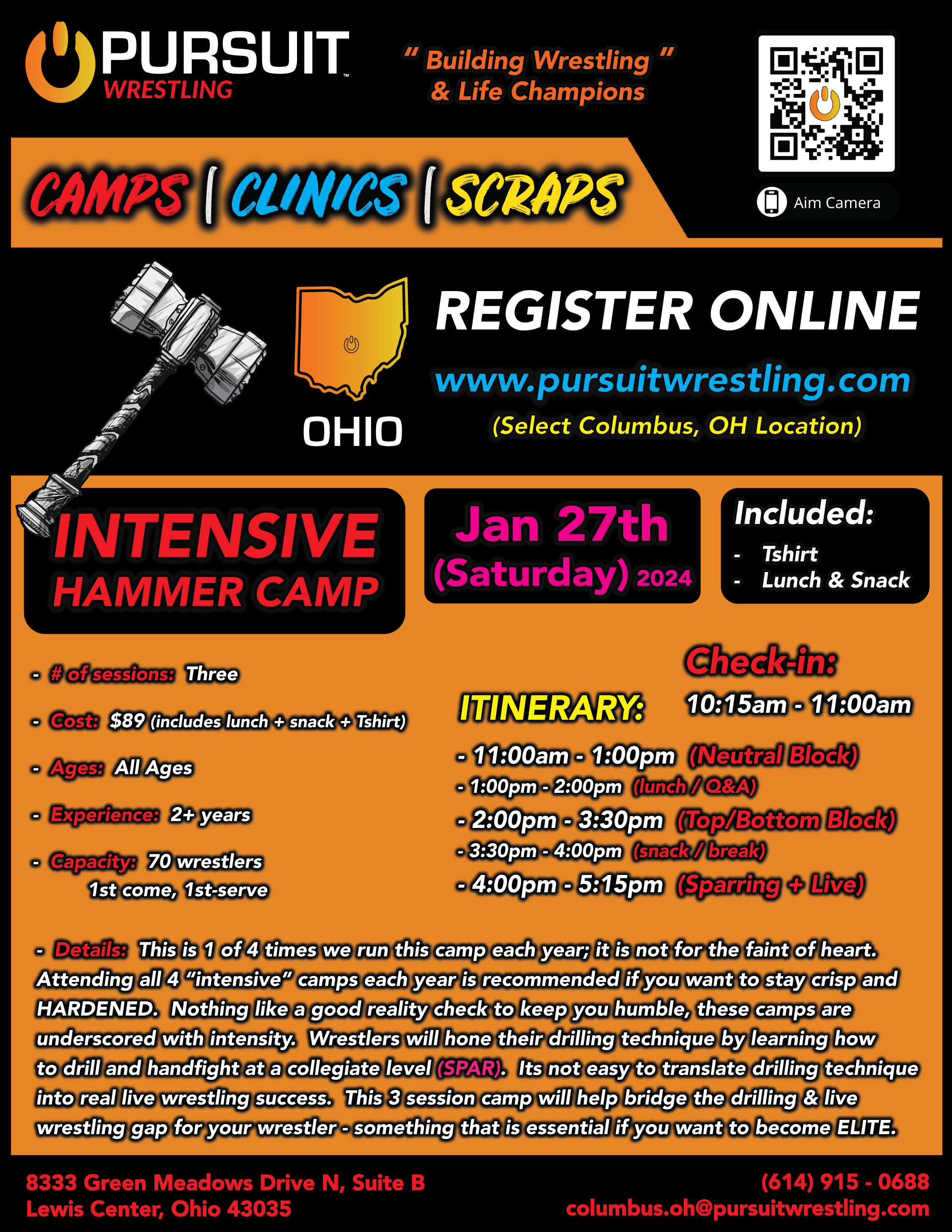 Intensive Hammer Camp Pursuit Wrestling Saturday, January 27th, 2024